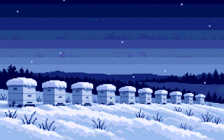A Deluxe Paint picture: snowed-in hives